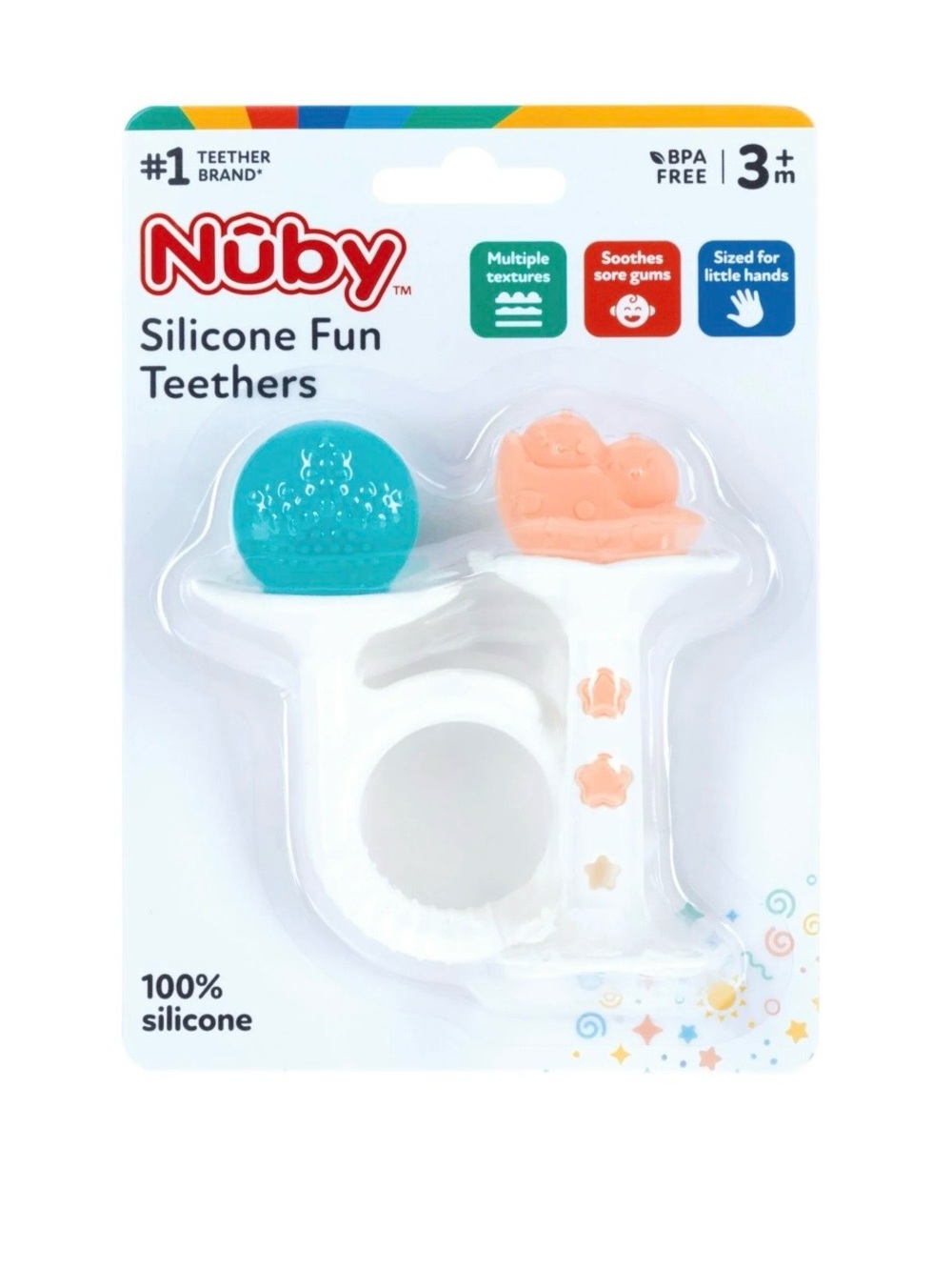Nuby Silicone Fun Teethers — Chick & Tuba Teether Aqua & Peach *NEW*